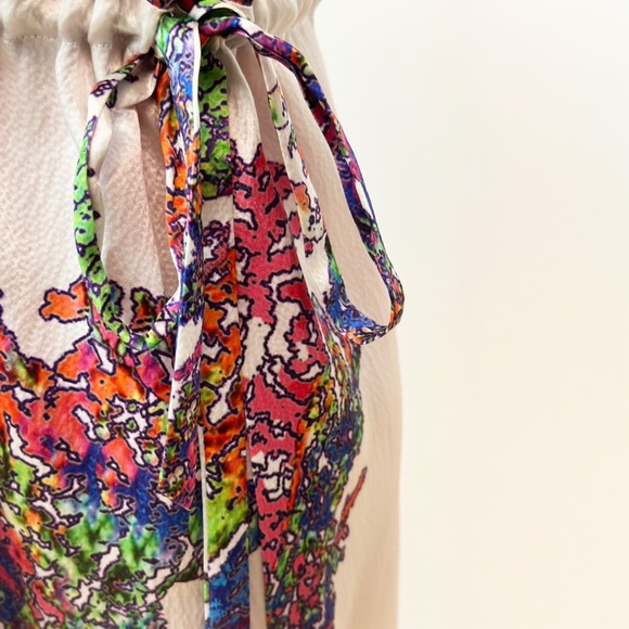 Halston Heritage One Shoulder Silk Dress In Fluorescent Coral Print - Picture 6 of 8